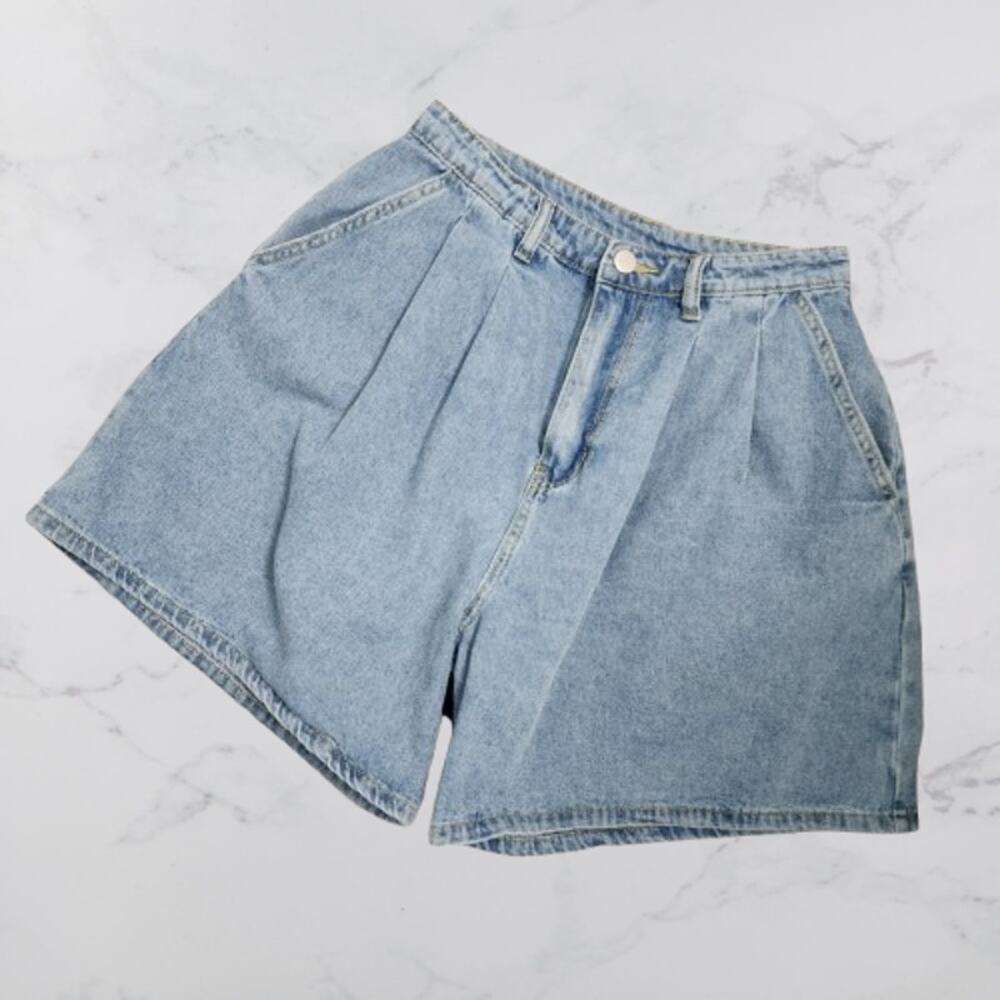 Mable High Rise Pleated Denim Mom Shorts Small